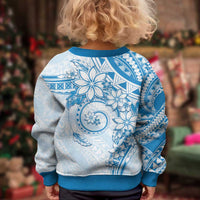 Polynesian Pattern With Plumeria Flowers Kid Ugly Christmas Sweater Blue
