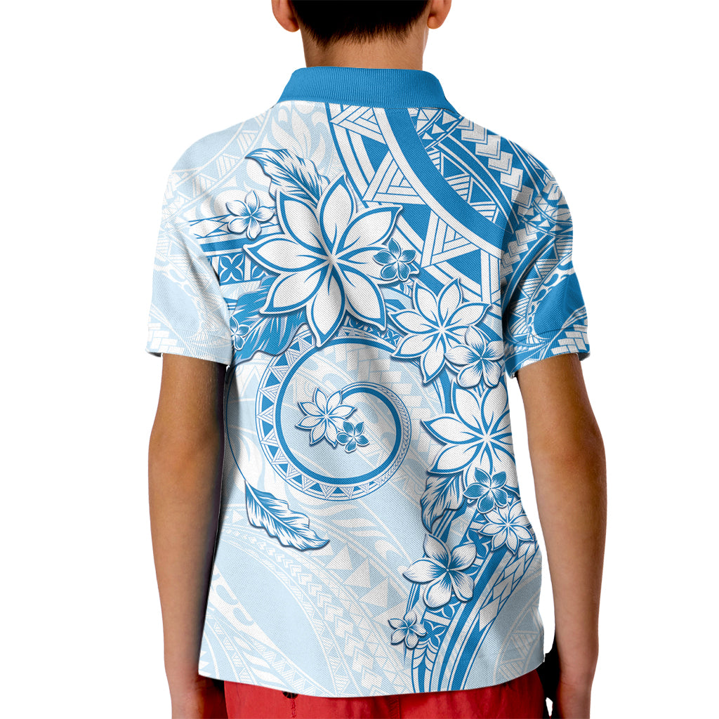 Polynesian Pattern With Plumeria Flowers Kid Polo Shirt Blue