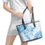 Polynesian Pattern With Plumeria Flowers Leather Tote Bag Blue