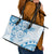 Polynesian Pattern With Plumeria Flowers Leather Tote Bag Blue