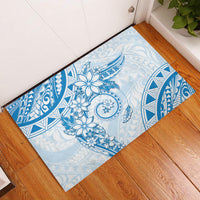 Polynesian Pattern With Plumeria Flowers Rubber Doormat Blue
