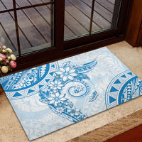 Polynesian Pattern With Plumeria Flowers Rubber Doormat Blue