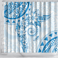Polynesian Pattern With Plumeria Flowers Shower Curtain Blue