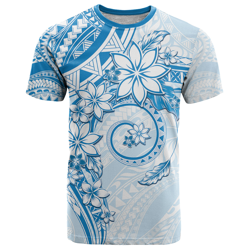Polynesian Pattern With Plumeria Flowers T Shirt Blue