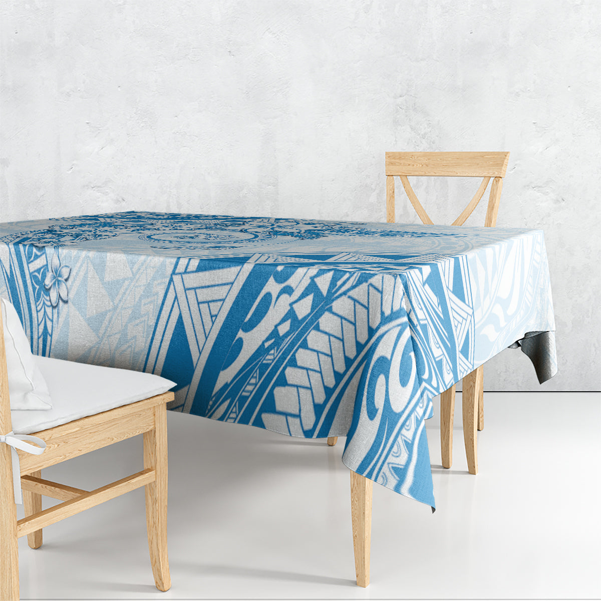 Polynesian Pattern With Plumeria Flowers Tablecloth Blue