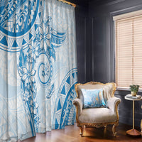 Polynesian Pattern With Plumeria Flowers Window Curtain Blue