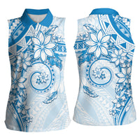 Polynesian Pattern With Plumeria Flowers Women Sleeveless Polo Shirt Blue