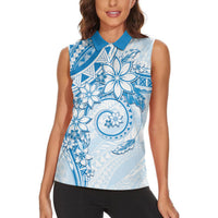 Polynesian Pattern With Plumeria Flowers Women Sleeveless Polo Shirt Blue