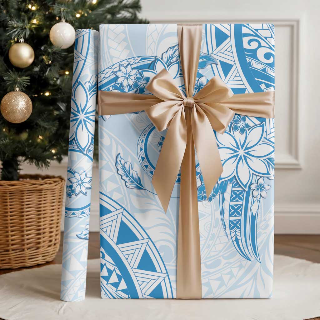 Polynesian Pattern With Plumeria Flowers Wrapping Paper Blue - Polynesian Pride