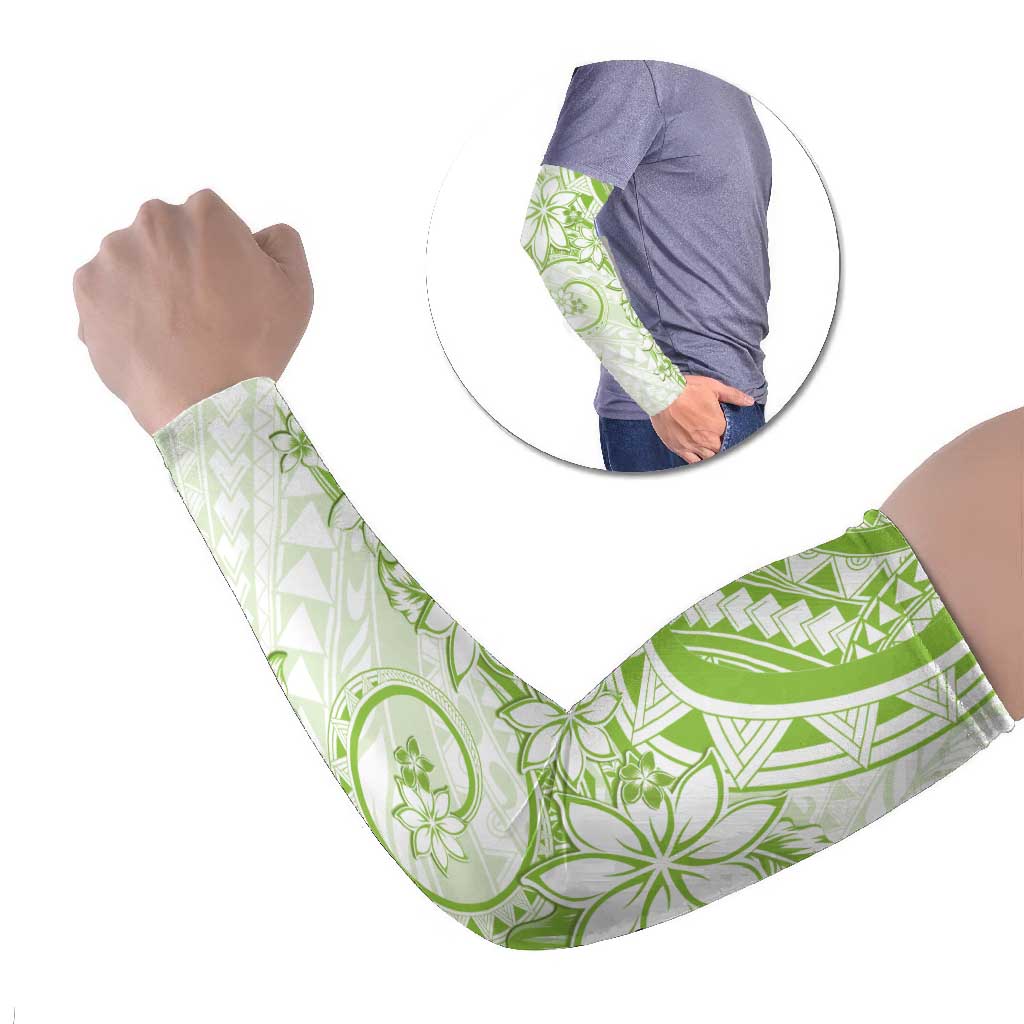 Polynesian Pattern With Plumeria Flowers Arm Sleeves Lime Green - Polynesian Pride