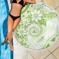 Polynesian Pattern With Plumeria Flowers Beach Blanket Lime Green