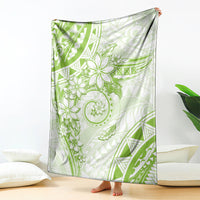 Polynesian Pattern With Plumeria Flowers Blanket Lime Green