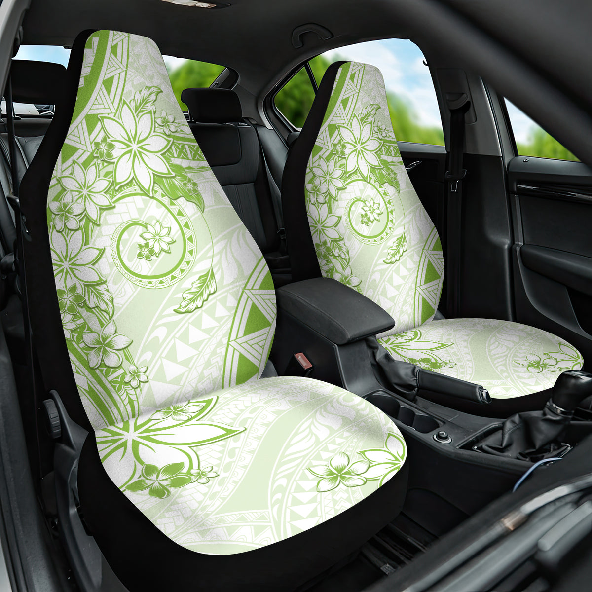 Polynesian Pattern With Plumeria Flowers Car Seat Cover Lime Green