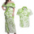 Polynesian Pattern With Plumeria Flowers Couples Matching Off Shoulder Maxi Dress and Hawaiian Shirt Lime Green