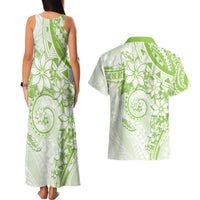 Polynesian Pattern With Plumeria Flowers Couples Matching Tank Maxi Dress and Hawaiian Shirt Lime Green