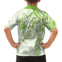 Polynesian Pattern With Plumeria Flowers Family Matching Short Sleeve Bodycon Dress and Hawaiian Shirt Lime Green LT05 - Polynesian Pride