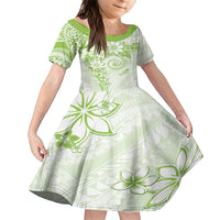 Polynesian Pattern With Plumeria Flowers Family Matching Short Sleeve Bodycon Dress and Hawaiian Shirt Lime Green LT05 Daughter's Dress Lime Green - Polynesian Pride
