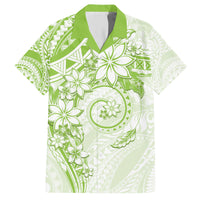 Polynesian Pattern With Plumeria Flowers Family Matching Short Sleeve Bodycon Dress and Hawaiian Shirt Lime Green LT05 Dad's Shirt - Short Sleeve Lime Green - Polynesian Pride