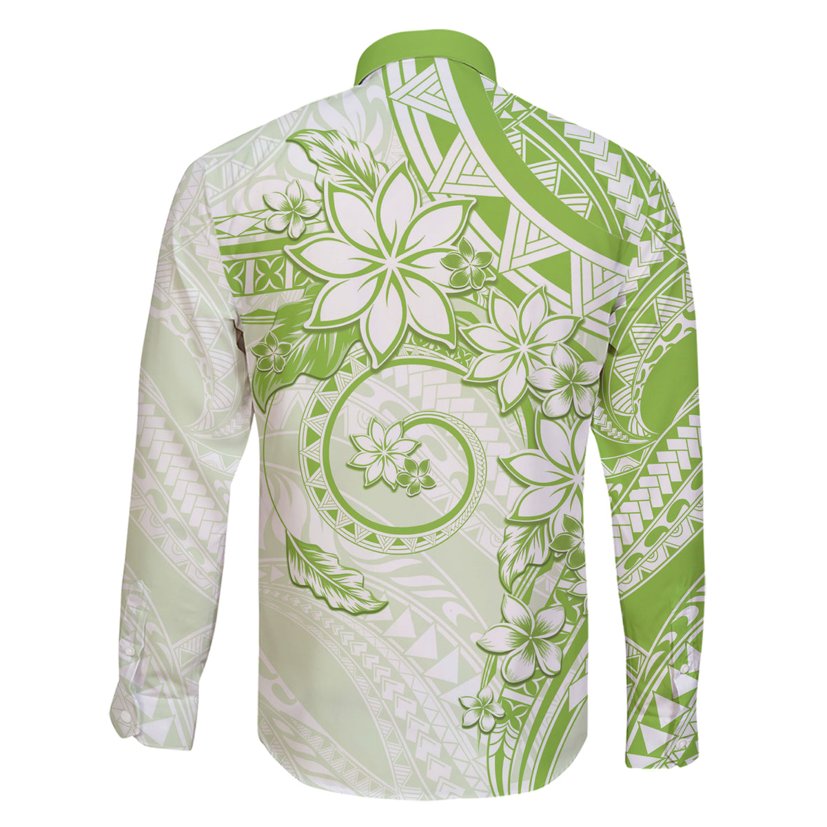 Polynesian Pattern With Plumeria Flowers Family Matching Short Sleeve Bodycon Dress and Hawaiian Shirt Lime Green LT05 - Polynesian Pride