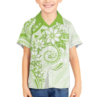 Polynesian Pattern With Plumeria Flowers Family Matching Short Sleeve Bodycon Dress and Hawaiian Shirt Lime Green LT05 Son's Shirt Lime Green - Polynesian Pride