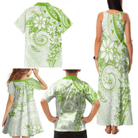 Polynesian Pattern With Plumeria Flowers Family Matching Tank Maxi Dress and Hawaiian Shirt Lime Green