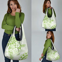 Polynesian Pattern With Plumeria Flowers Grocery Bag Lime Green