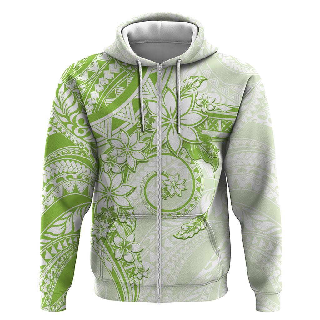 Polynesian Pattern With Plumeria Flowers Hoodie Lime Green