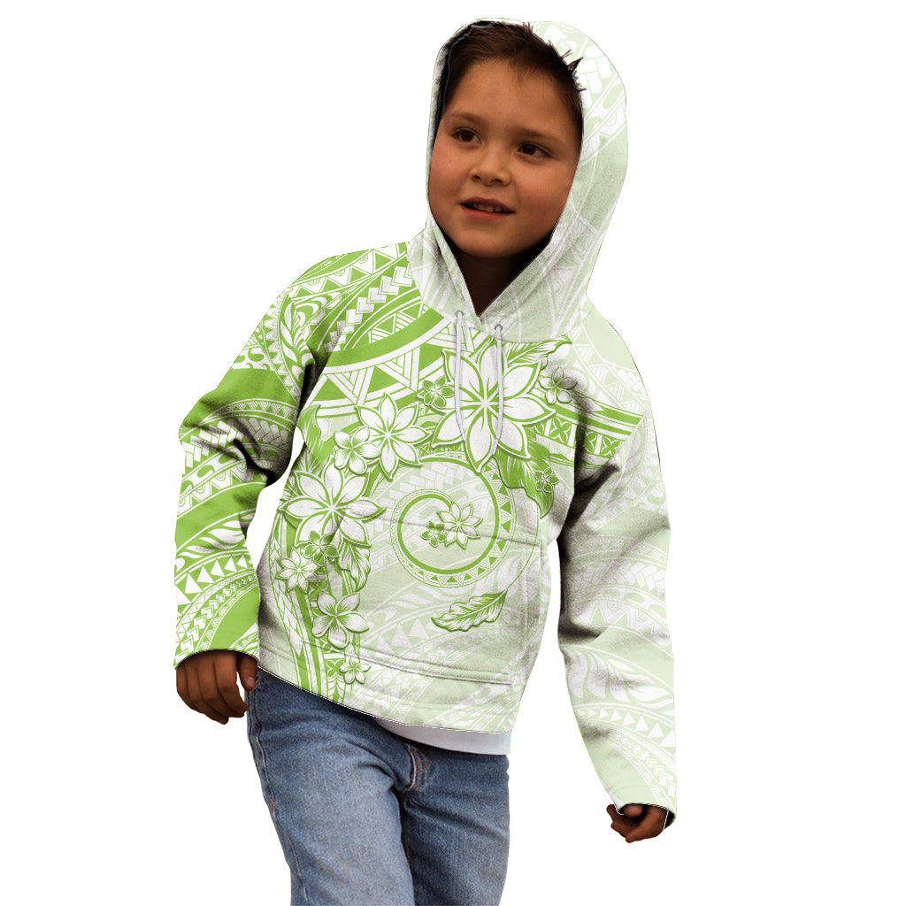 Polynesian Pattern With Plumeria Flowers Kid Hoodie Lime Green