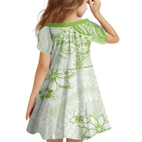 Polynesian Pattern With Plumeria Flowers Kid Short Sleeve Dress Lime Green