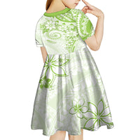 Polynesian Pattern With Plumeria Flowers Kid Short Sleeve Dress Lime Green