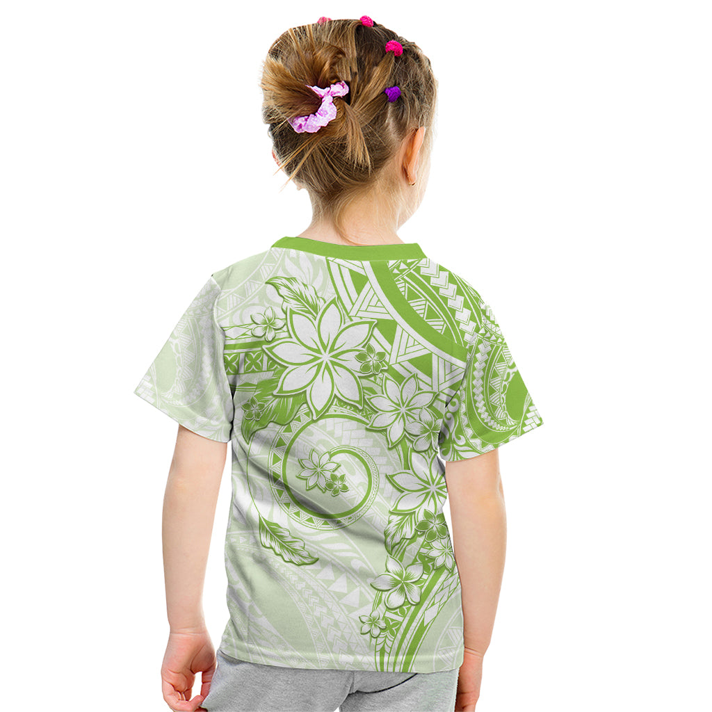 Polynesian Pattern With Plumeria Flowers Kid T Shirt Lime Green