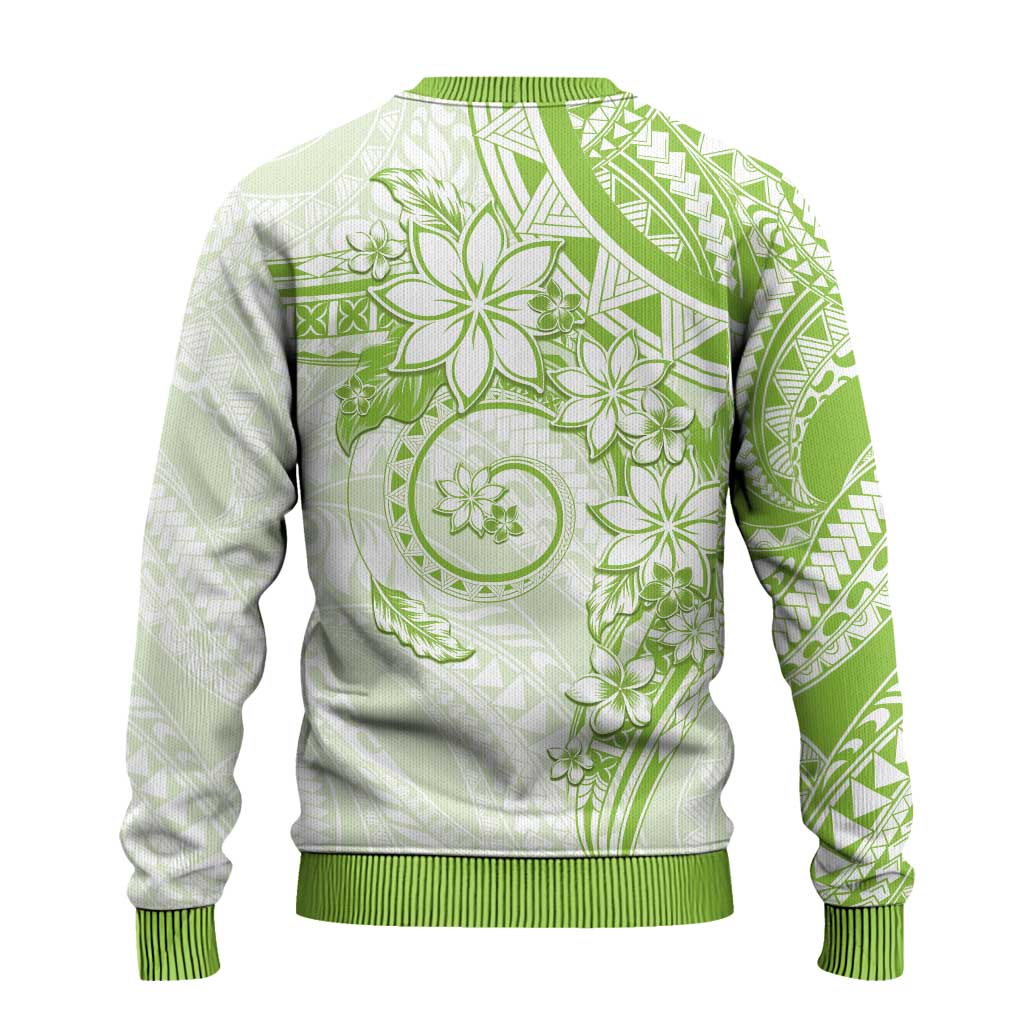 Polynesian Pattern With Plumeria Flowers Ugly Christmas Sweater Lime Green