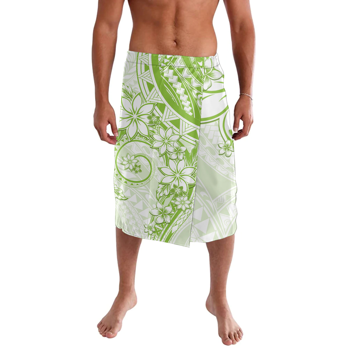 Polynesian Pattern With Plumeria Flowers Lavalava Lime Green