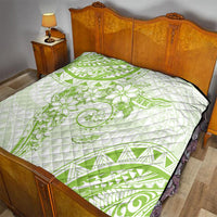 Polynesian Pattern With Plumeria Flowers Quilt Lime Green