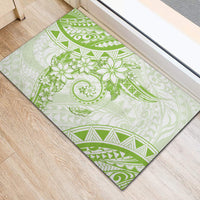 Polynesian Pattern With Plumeria Flowers Rubber Doormat Lime Green
