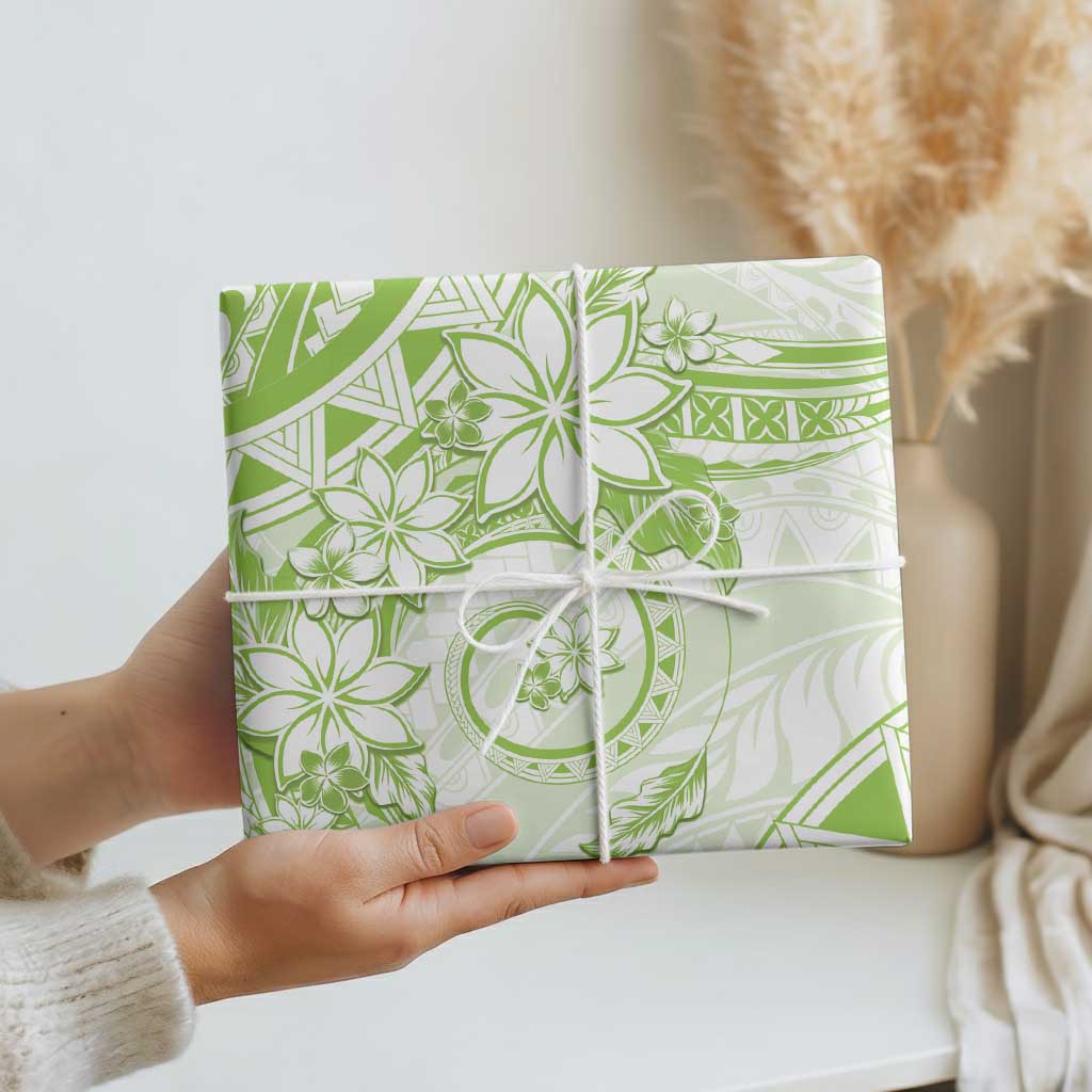Polynesian Pattern With Plumeria Flowers Wrapping Paper Lime Green - Polynesian Pride