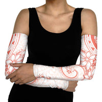 Polynesian Pattern With Plumeria Flowers Arm Sleeves Orange Peach - Polynesian Pride