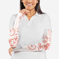 Polynesian Pattern With Plumeria Flowers Arm Sleeves Orange Peach - Polynesian Pride