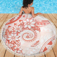 Polynesian Pattern With Plumeria Flowers Beach Blanket Orange Peach