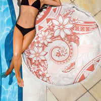 Polynesian Pattern With Plumeria Flowers Beach Blanket Orange Peach