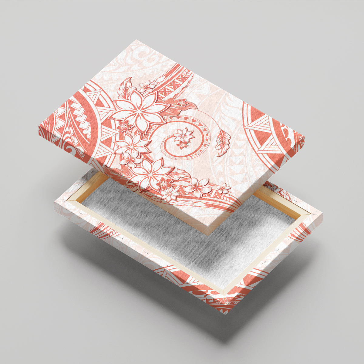 Polynesian Pattern With Plumeria Flowers Canvas Wall Art Orange Peach