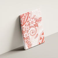 Polynesian Pattern With Plumeria Flowers Canvas Wall Art Orange Peach