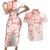 Polynesian Pattern With Plumeria Flowers Couples Matching Short Sleeve Bodycon Dress and Hawaiian Shirt Orange Peach