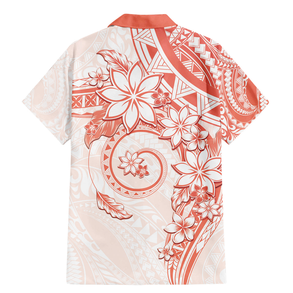 Polynesian Pattern With Plumeria Flowers Family Matching Mermaid Dress and Hawaiian Shirt Orange Peach