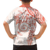 Polynesian Pattern With Plumeria Flowers Family Matching Short Sleeve Bodycon Dress and Hawaiian Shirt Orange Peach LT05 - Polynesian Pride