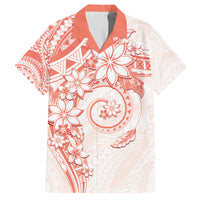 Polynesian Pattern With Plumeria Flowers Family Matching Short Sleeve Bodycon Dress and Hawaiian Shirt Orange Peach LT05 Dad's Shirt - Short Sleeve Peach - Polynesian Pride