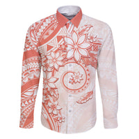 Polynesian Pattern With Plumeria Flowers Family Matching Short Sleeve Bodycon Dress and Hawaiian Shirt Orange Peach LT05 Dad's Shirt - Long Sleeve Peach - Polynesian Pride