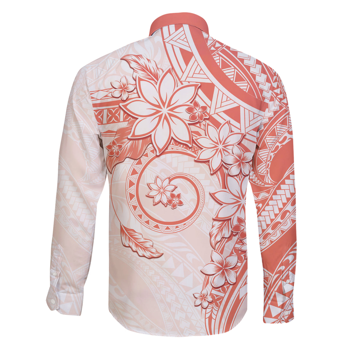Polynesian Pattern With Plumeria Flowers Family Matching Short Sleeve Bodycon Dress and Hawaiian Shirt Orange Peach LT05 - Polynesian Pride