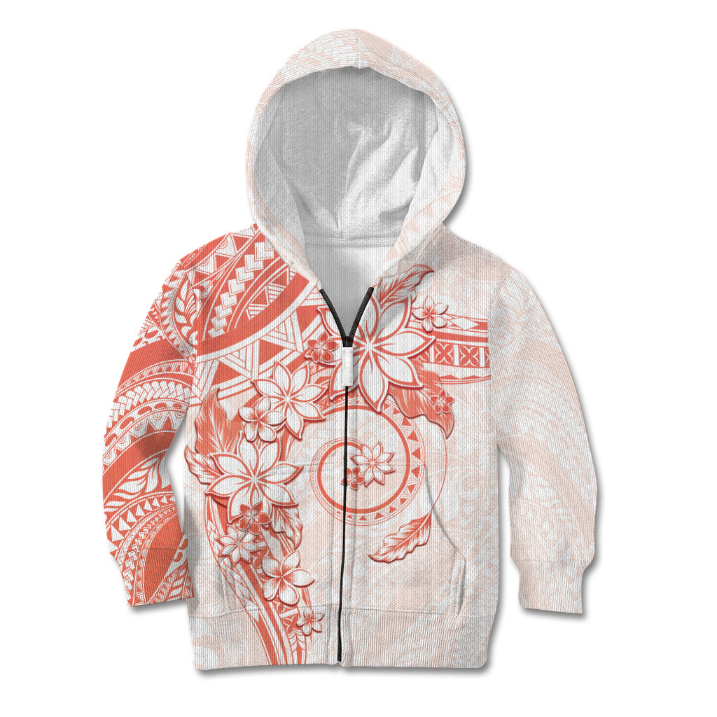 Polynesian Pattern With Plumeria Flowers Kid Hoodie Orange Peach