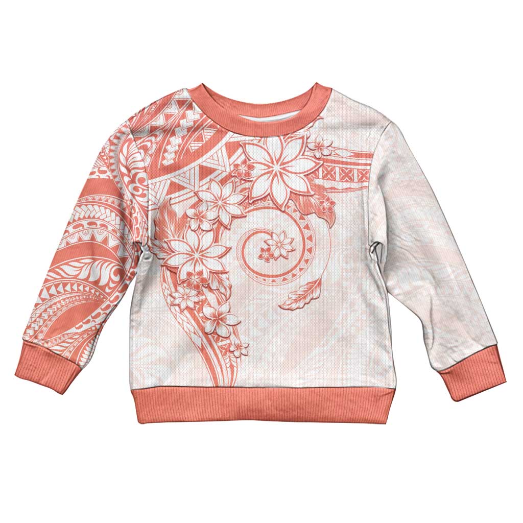 Polynesian Pattern With Plumeria Flowers Kid Ugly Christmas Sweater Orange Peach